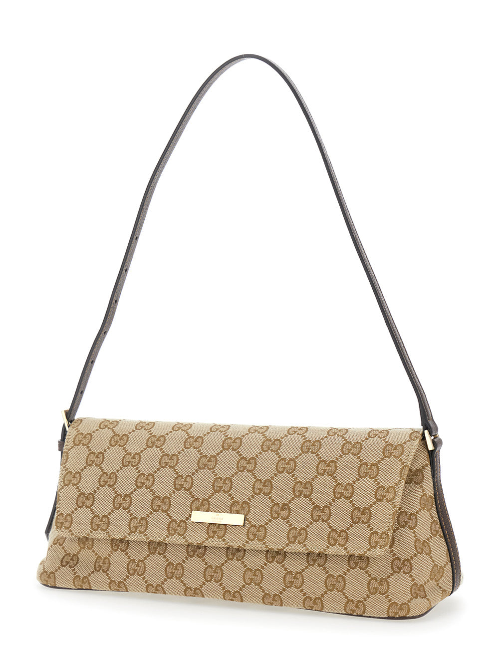 Gucci Women 'Madison' Beige Shoulder Bag With Leather Strap And Logo Plate On The Front In Gg Canvas And Leather For Women