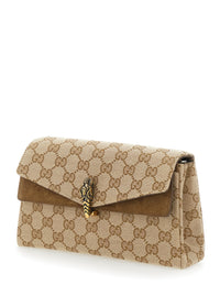 Gucci Women 'Dyonisus' Beige Small Shoulder Bag With Removable Chain Strap And Plate On Front In Gg Canvas For Women