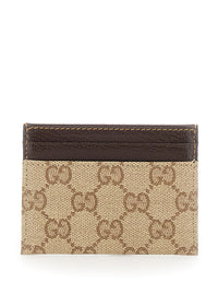 Gucci Men Beige Cardholder With Contrasting Stitching In Gg Supreme Canvas And Leather For Men