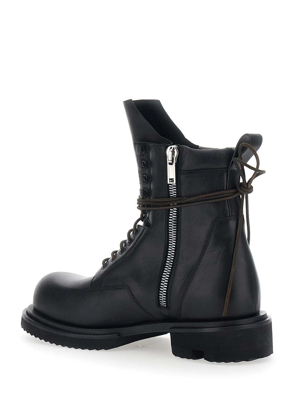 Rick Owens Men 'Gabe' Black Boots With Oversized Decorative Laces And Side Zip Closure In Leather For Men