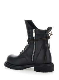 Rick Owens Men 'Gabe' Black Boots With Oversized Decorative Laces And Side Zip Closure In Leather For Men