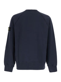 Stone Island Men Blue Crewneck Sweatshirt With Logo Patch On The Sleeve In Cotton For Men