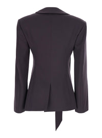 The Attico Women Brown Single-Breasted Jacket With Shawl Lapels And Ribbon On The Front In Wool For Women