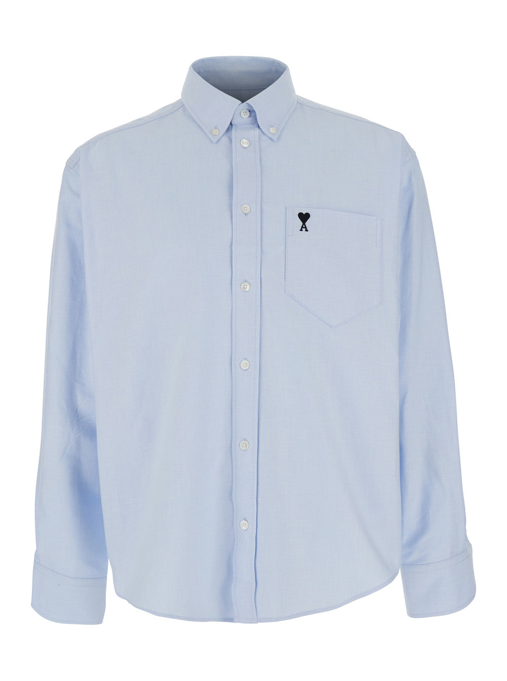 AMI PARIS Ami Paris Men Light Blue Shirt With Button Down Collar And Adc Embroidery In Light Blue Cotton For Men