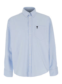 AMI PARIS Ami Paris Men Light Blue Shirt With Button Down Collar And Adc Embroidery In Light Blue Cotton For Men