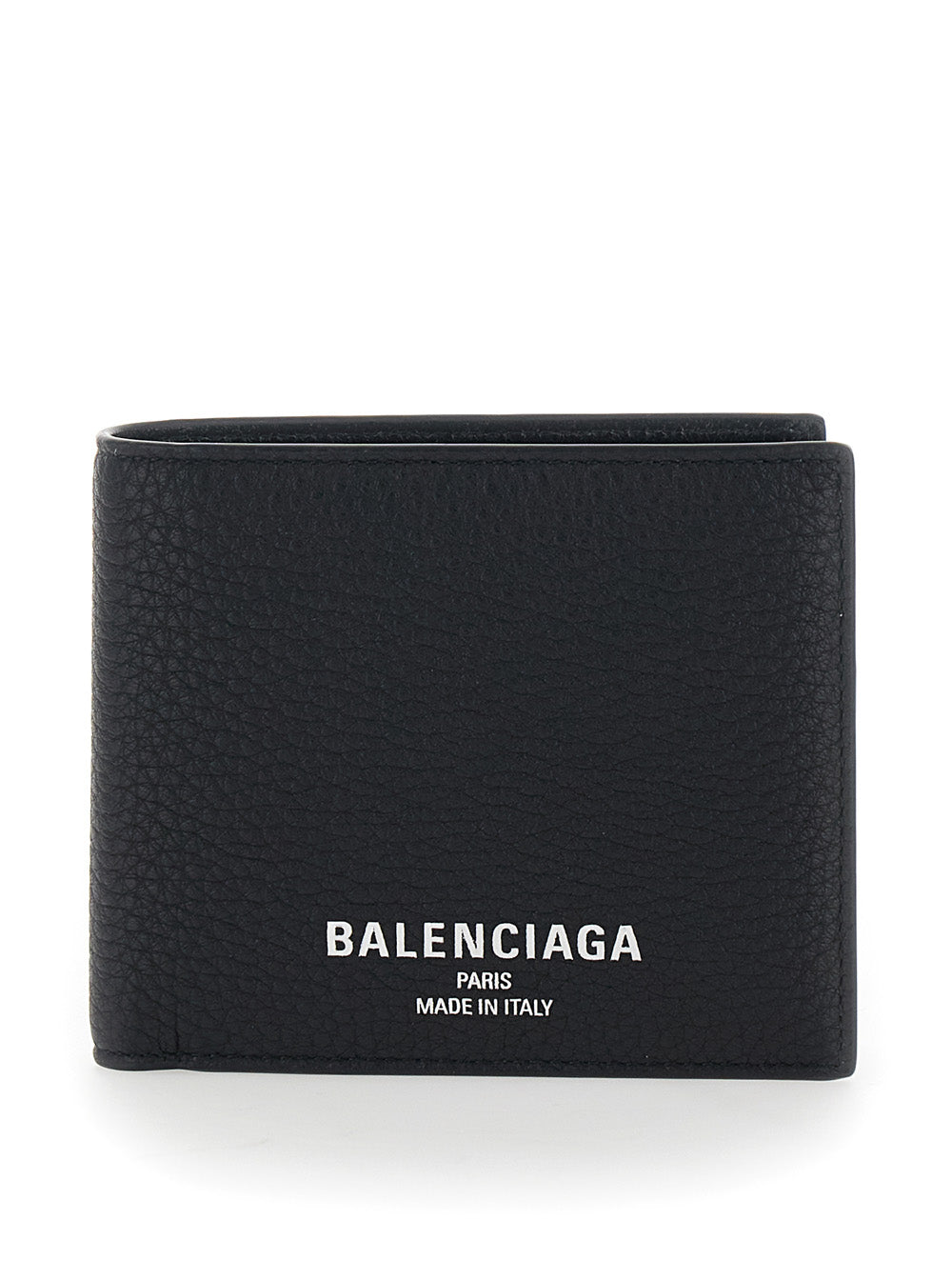 Balenciaga Men Black Leather Logo Lettering Bifold Wallet For Men