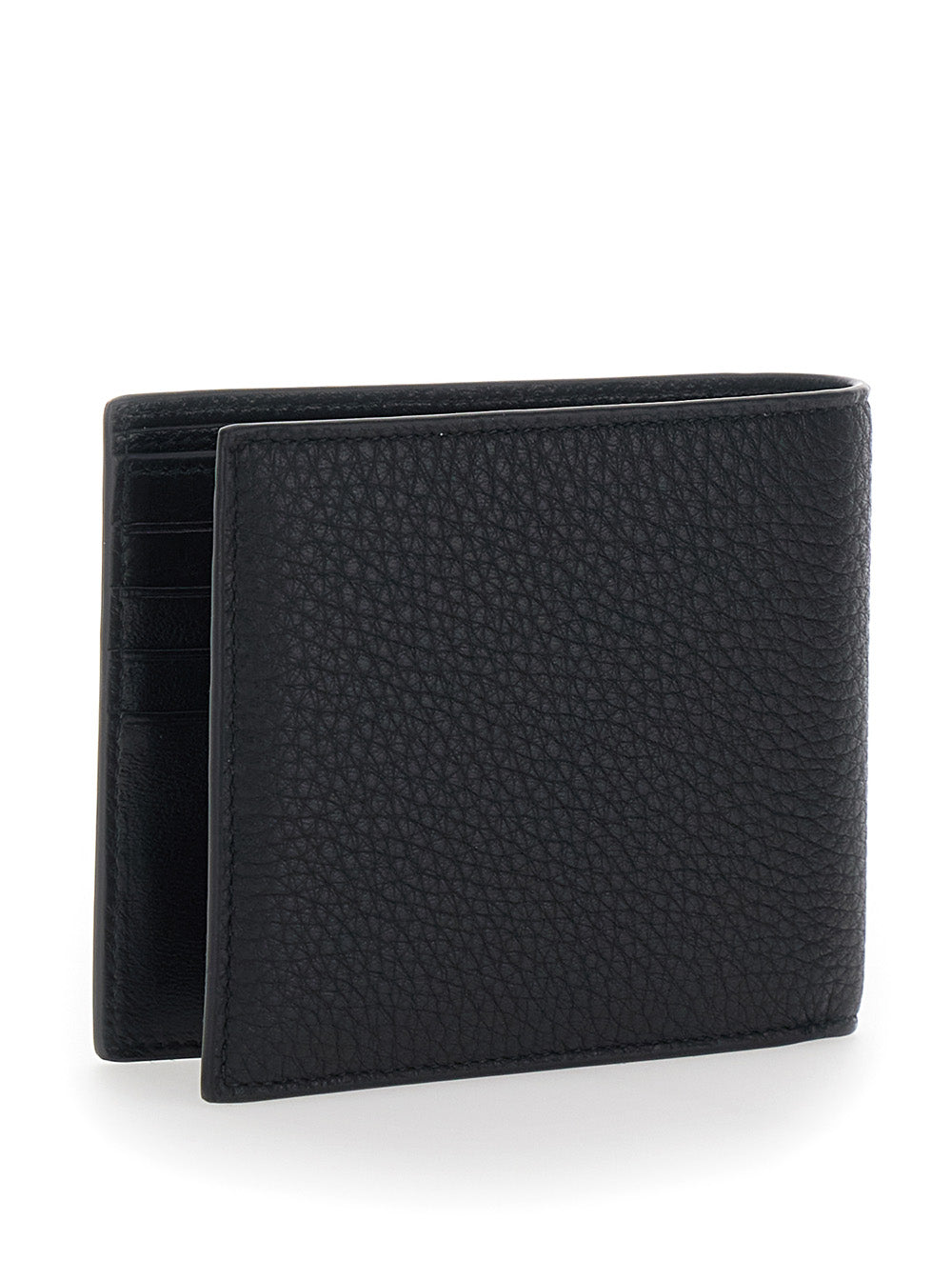 Balenciaga Men Black Leather Logo Lettering Bifold Wallet For Men