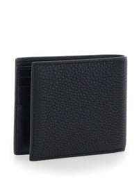 Balenciaga Men Black Leather Logo Lettering Bifold Wallet For Men