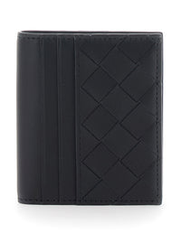 Bottega Veneta Men Cardholder With Intreccio Motif And Lettering Logo Impressed Inside In Black Leather For Men