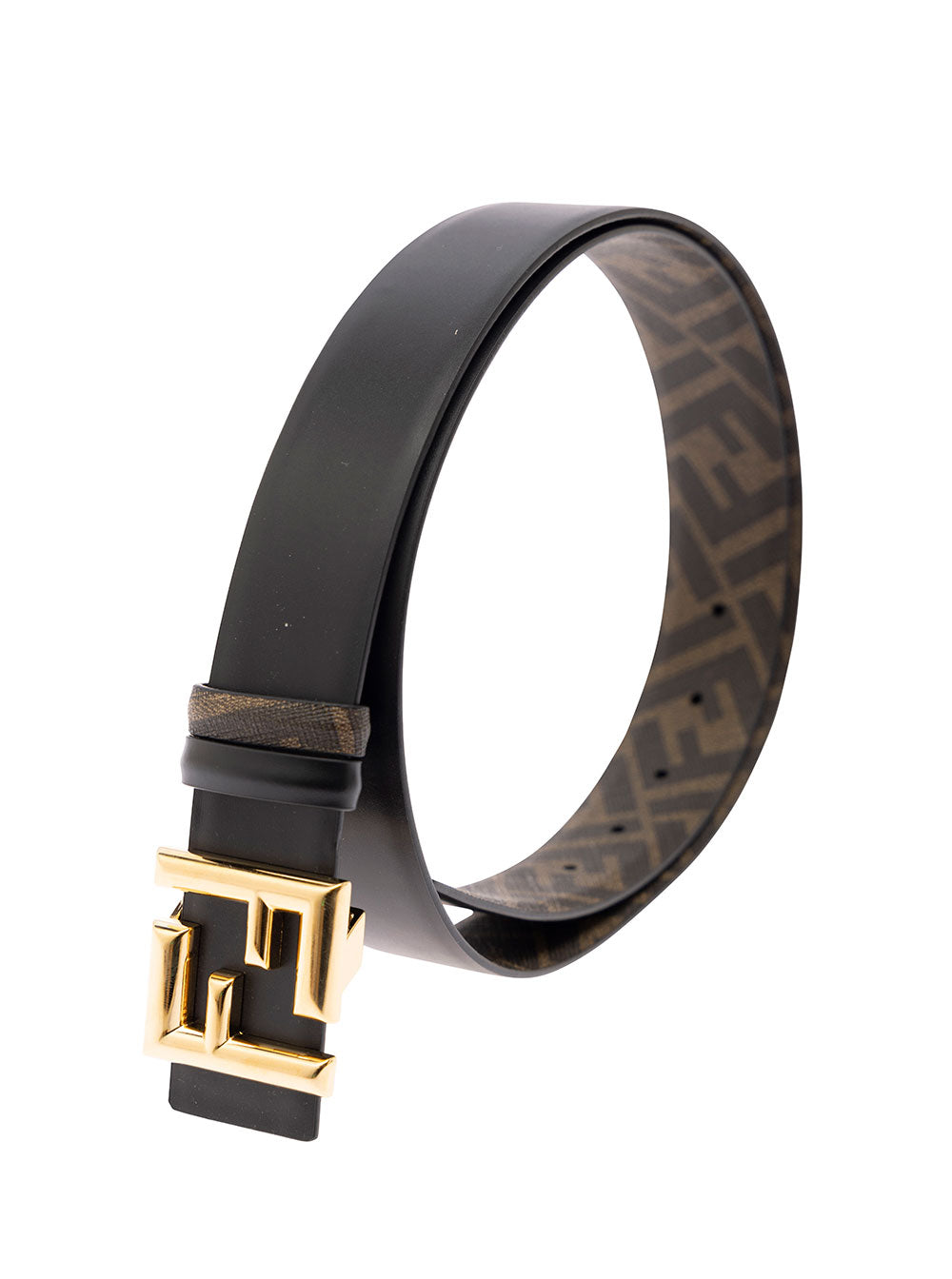 Fendi Men Reversible Belt With Ff Buckle In Smooth Black Leather For Men