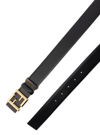 Fendi Men Reversible Belt With Ff Buckle In Smooth Black Leather For Men