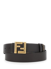 Fendi Men Reversible Belt With Ff Metal Buckle In Brown Leather For Men