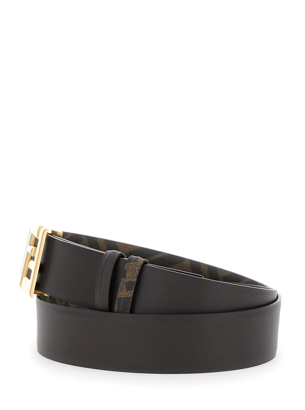 Fendi Men Reversible Belt With Ff Metal Buckle In Brown Leather For Men