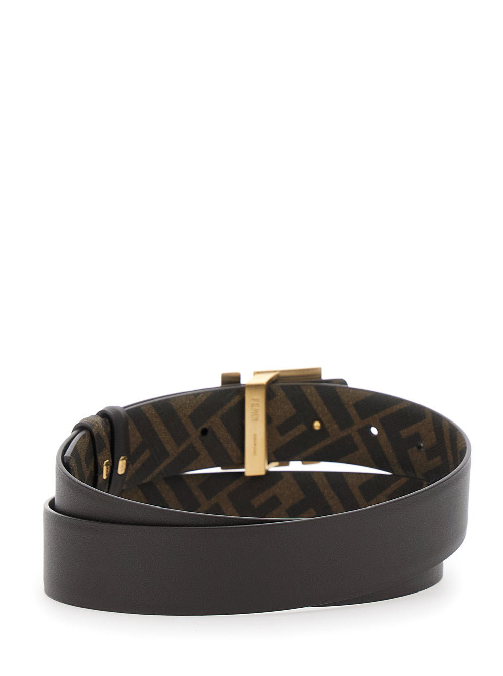 Fendi Men Reversible Belt With Ff Metal Buckle In Brown Leather For Men