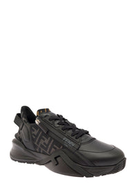 Fendi Men Sneaker 'Fendi Flow' With Ff Logo And Zip Detail On The Side In Black Leather Men