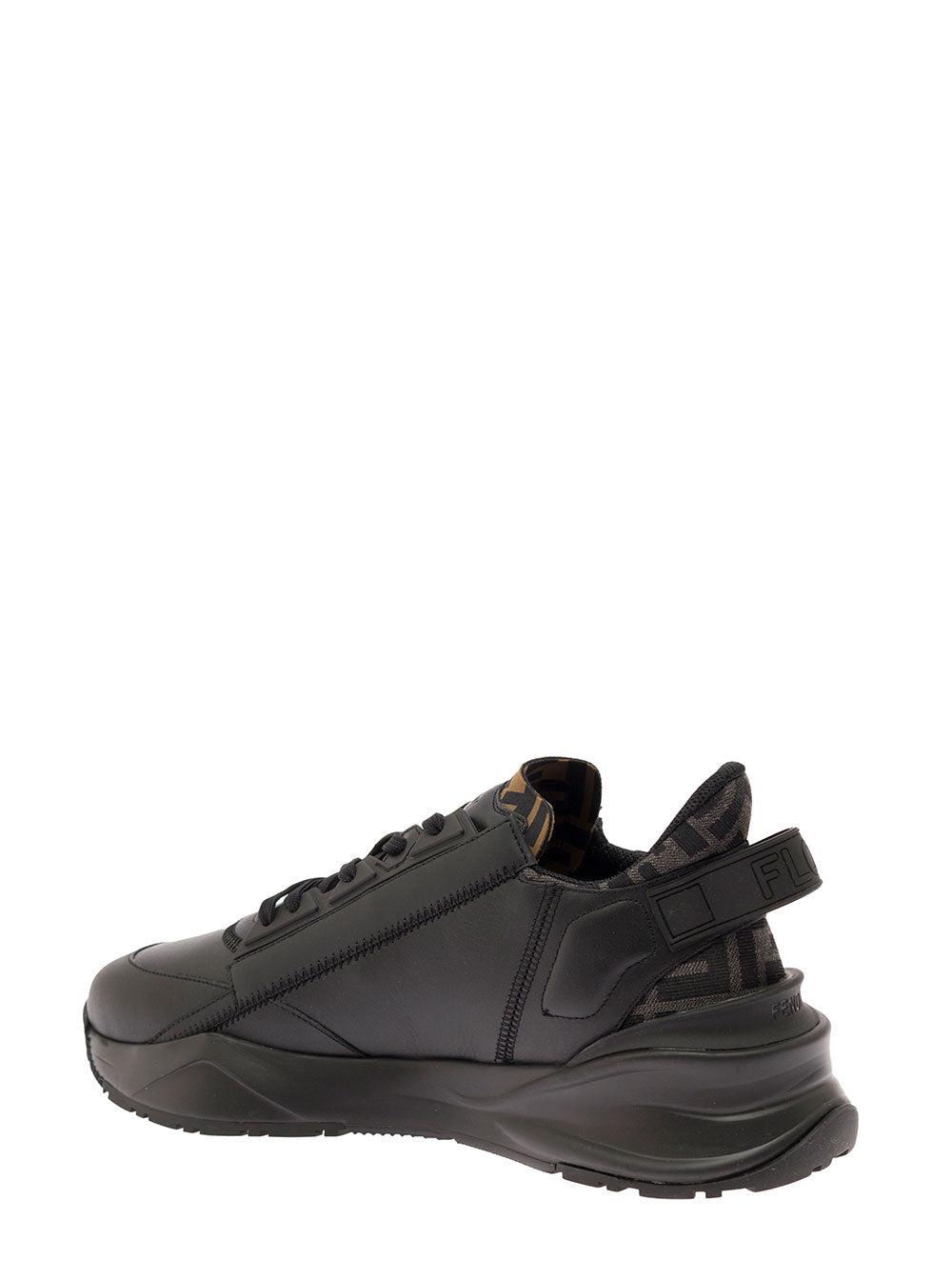 Fendi Men Sneaker 'Fendi Flow' With Ff Logo And Zip Detail On The Side In Black Leather Men