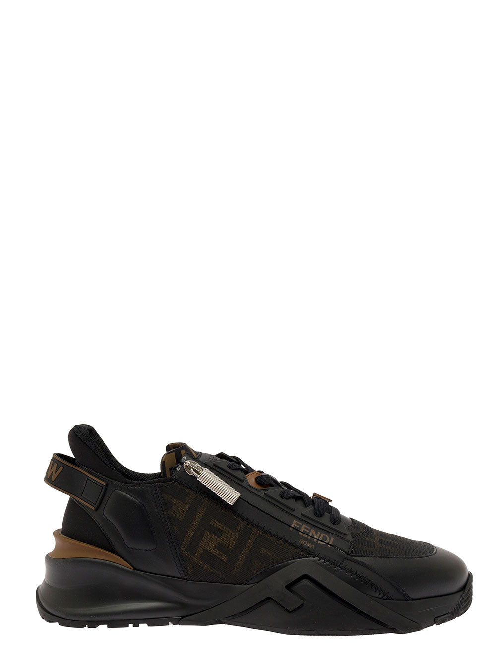Fendi Men Low Sneakers 'Fendi Flow' With Diagonal F Detail In Black Fabric Men