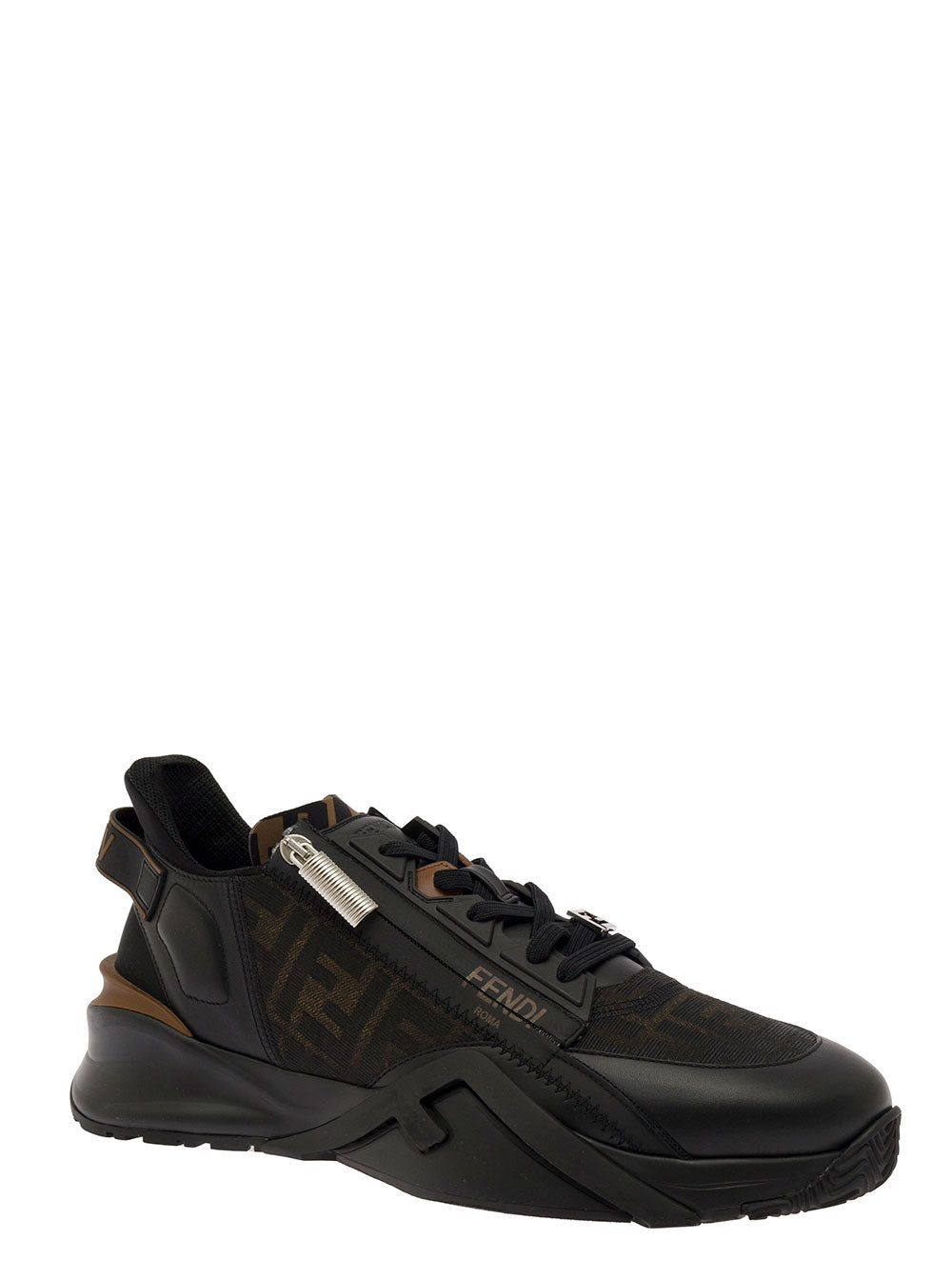 Fendi Men Low Sneakers 'Fendi Flow' With Diagonal F Detail In Black Fabric Men