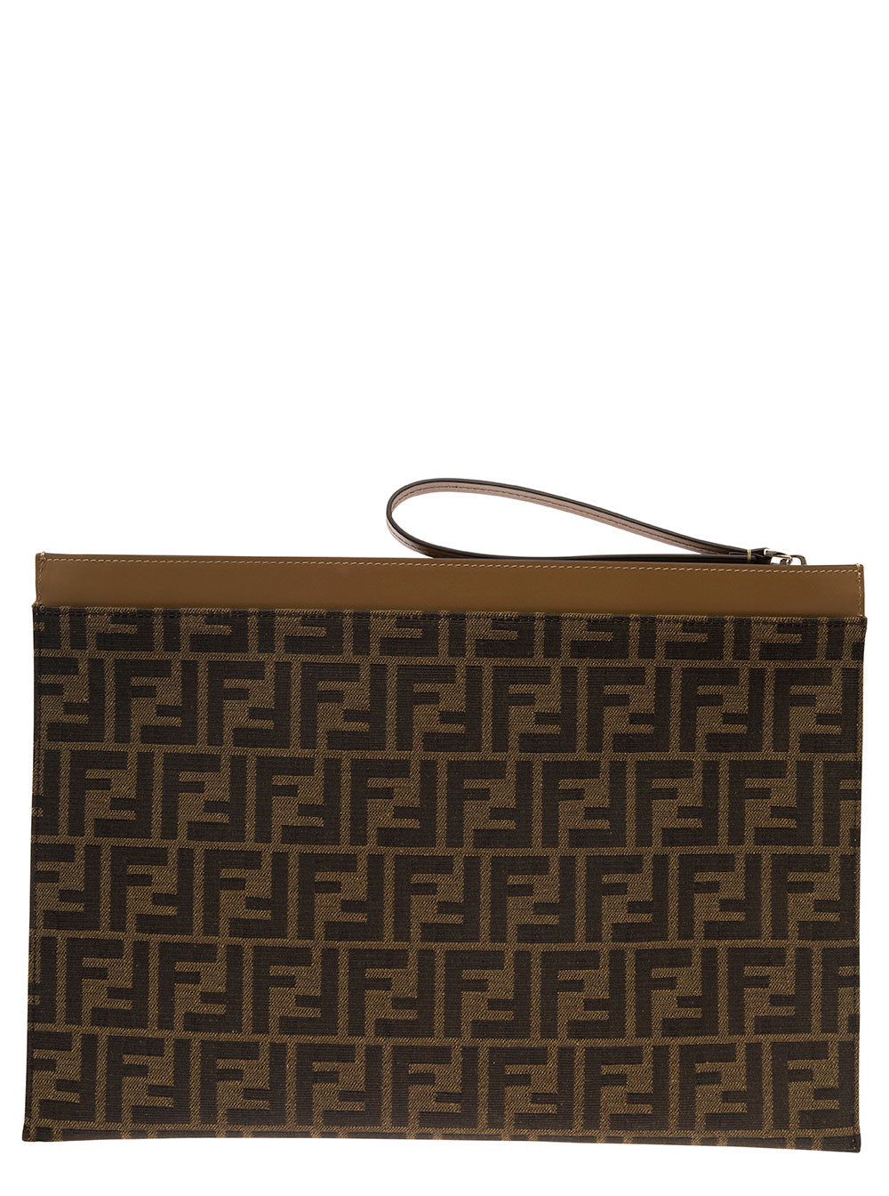 Fendi Men Flat Pouch With Jacquard Motif In Brown Cotton Blend For Men