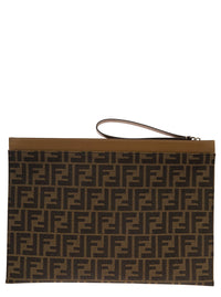 Fendi Men Flat Pouch With Jacquard Motif In Brown Cotton Blend For Men