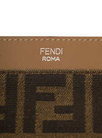 Fendi Men Flat Pouch With Jacquard Motif In Brown Cotton Blend For Men