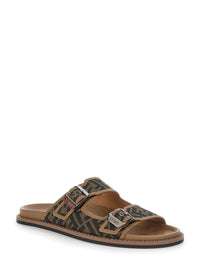 FENDI Fendi Men Brown Leather 'Fendi Feel' Ff Print Sandal For Men