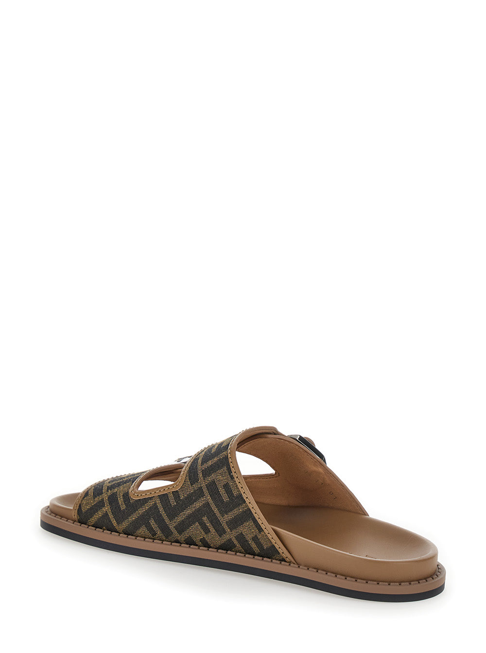 FENDI Fendi Men Brown Leather 'Fendi Feel' Ff Print Sandal For Men