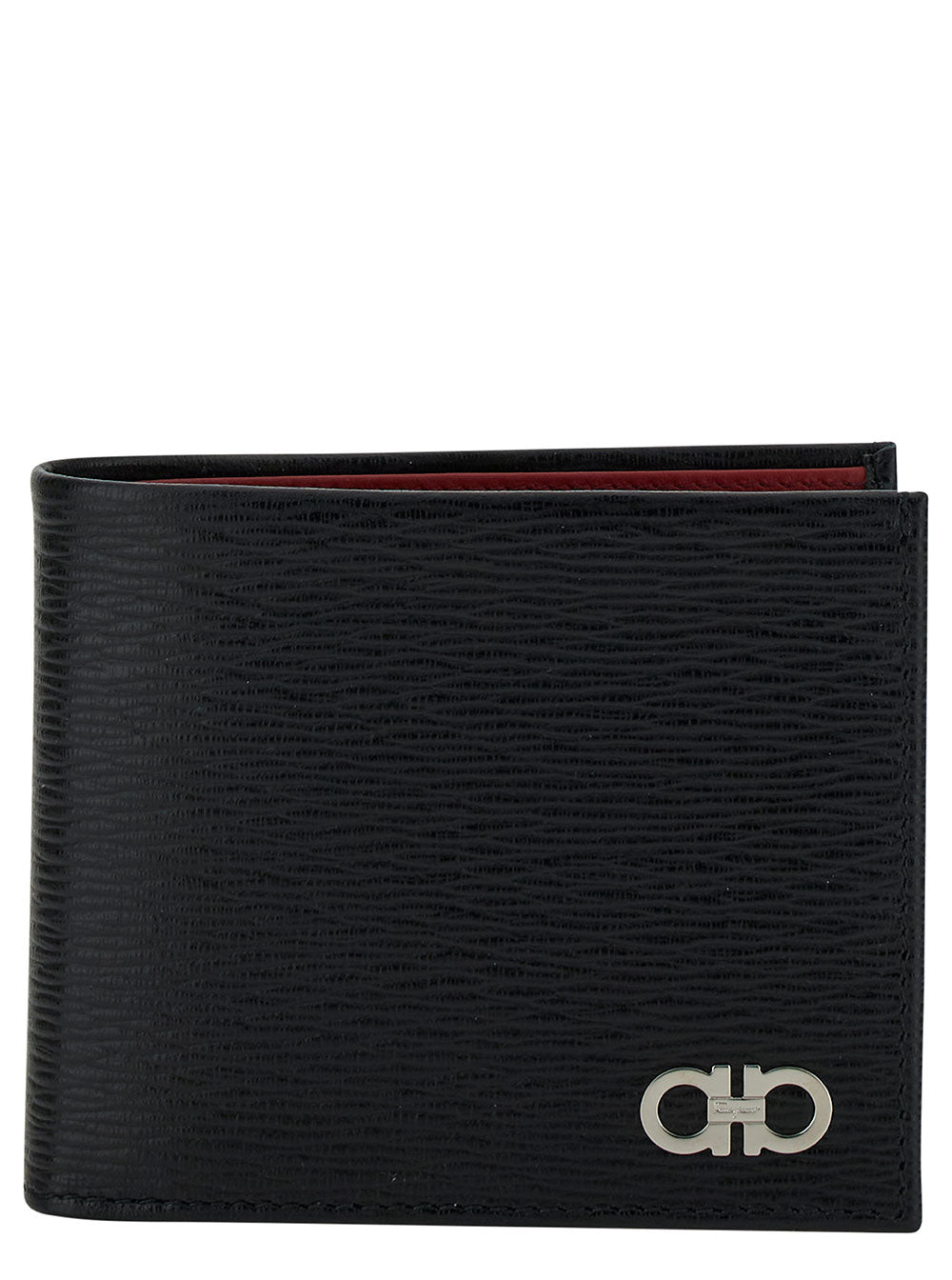 Ferragamo Men Wallet 'Revival' Gancini With Double Hook In Grained Black Leather For Men