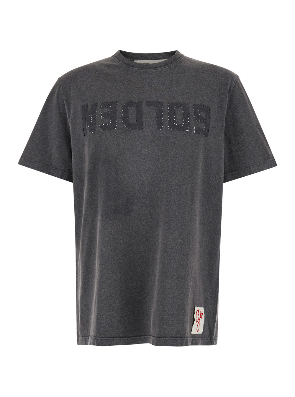 Golden Goose Men T-Shirt With Logo On The Front And Logo Patch On The Front In Gray Cotton For Men