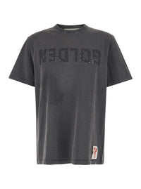 Golden Goose Men T-Shirt With Logo On The Front And Logo Patch On The Front In Gray Cotton For Men