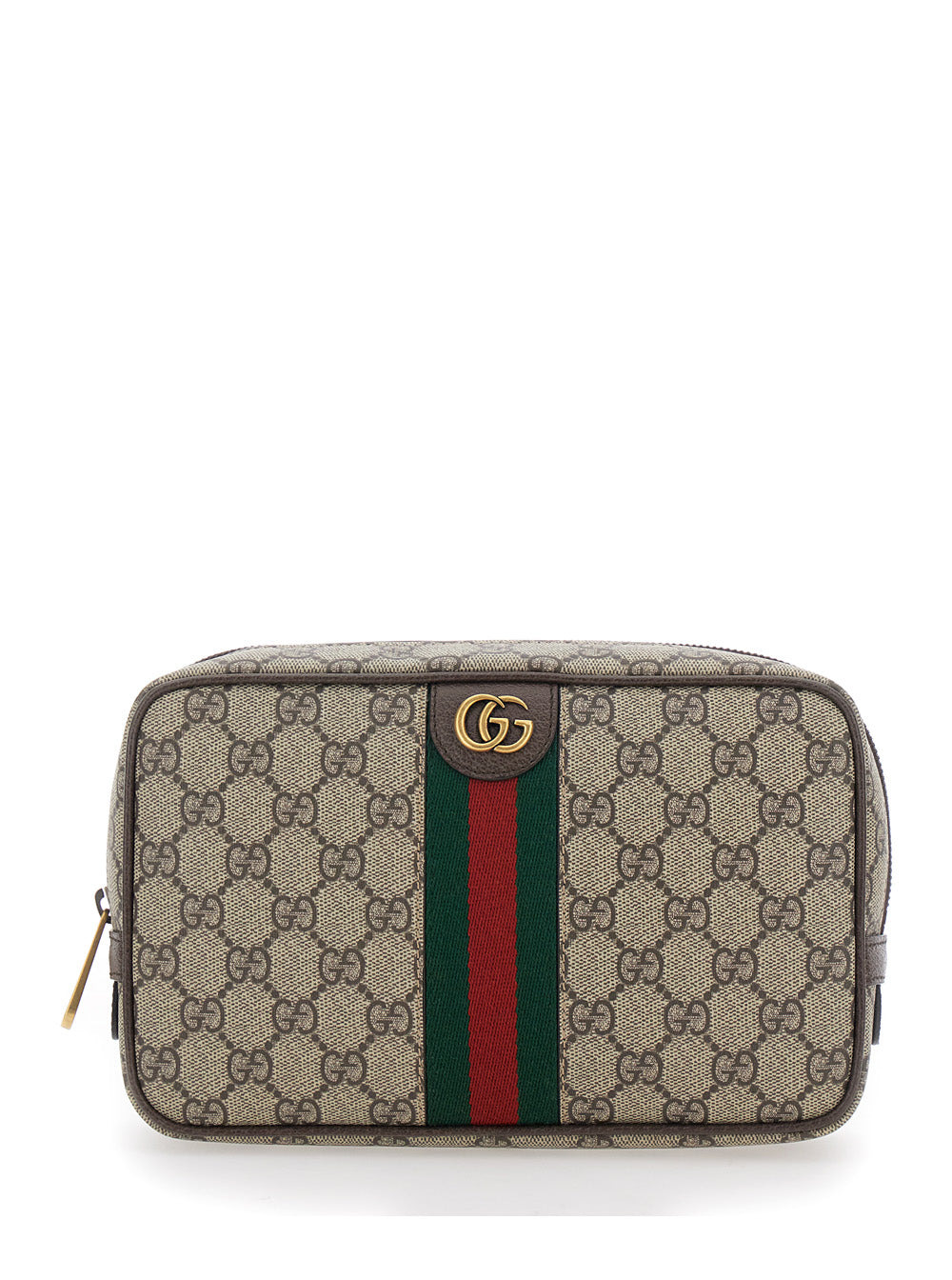 Gucci Men Clutch 'Ophidia' With Gg Plate Details On The Front And Web Detail On The Front In Gg Canvas Beige Man