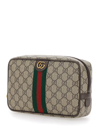 Gucci Men Clutch 'Ophidia' With Gg Plate Details On The Front And Web Detail On The Front In Gg Canvas Beige Man