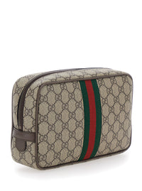 Gucci Men Clutch 'Ophidia' With Gg Plate Details On The Front And Web Detail On The Front In Gg Canvas Beige Man