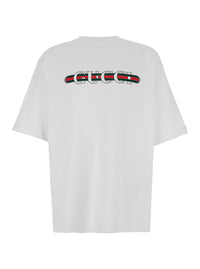 Gucci Men Crew Neck T-Shirt With Gucci And Web Print In White Cotton For Men