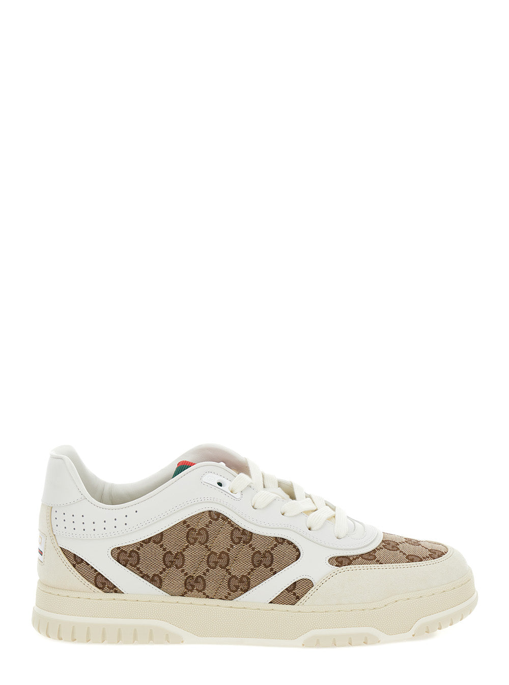 Gucci Men Low Sneakers 'Re-Web' With Gg Logo In Leather And Tech Fabric Beige Men