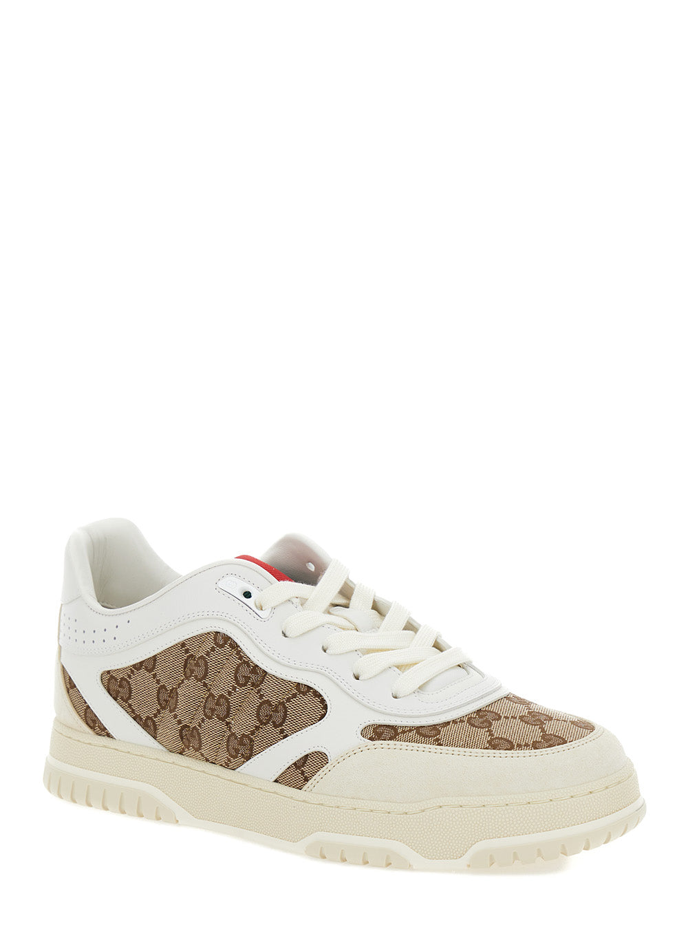 Gucci Men Low Sneakers 'Re-Web' With Gg Logo In Leather And Tech Fabric Beige Men
