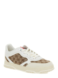 Gucci Men Low Sneakers 'Re-Web' With Gg Logo In Leather And Tech Fabric Beige Men