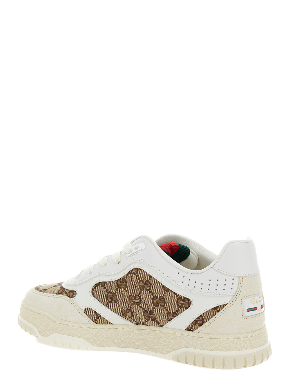 Gucci Men Low Sneakers 'Re-Web' With Gg Logo In Leather And Tech Fabric Beige Men