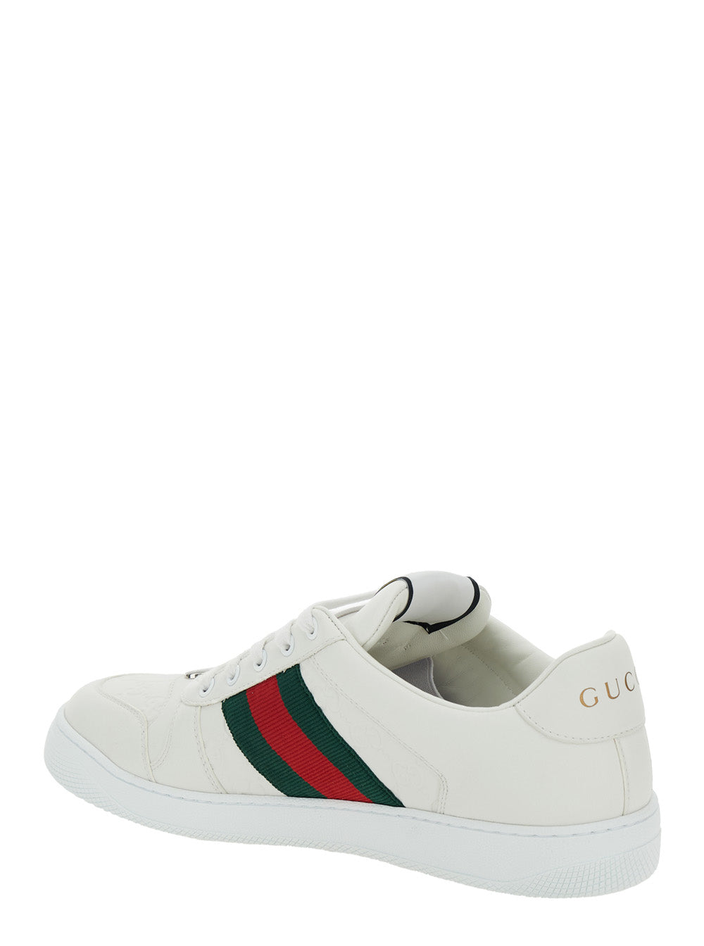 Gucci Men Low Sneakers 'Screener' With Web Detail In White Leather Men