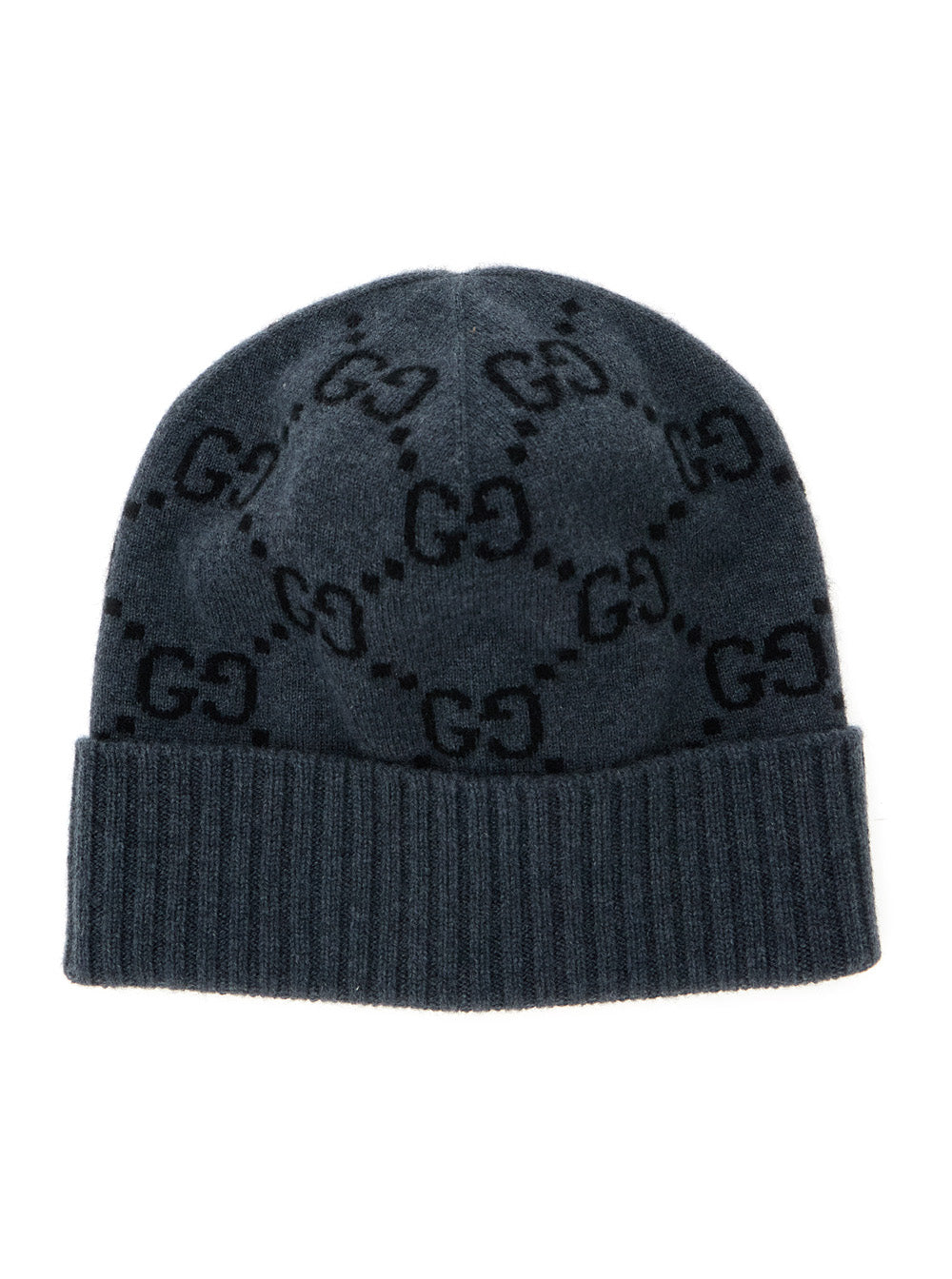 Gucci Men Hat 'Gg Jacquard' Gray With Brim And Cashmere Cuff Men