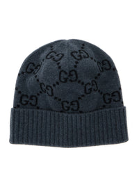 Gucci Men Hat 'Gg Jacquard' Gray With Brim And Cashmere Cuff Men