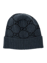 Gucci Men Hat 'Gg Jacquard' Gray With Brim And Cashmere Cuff Men