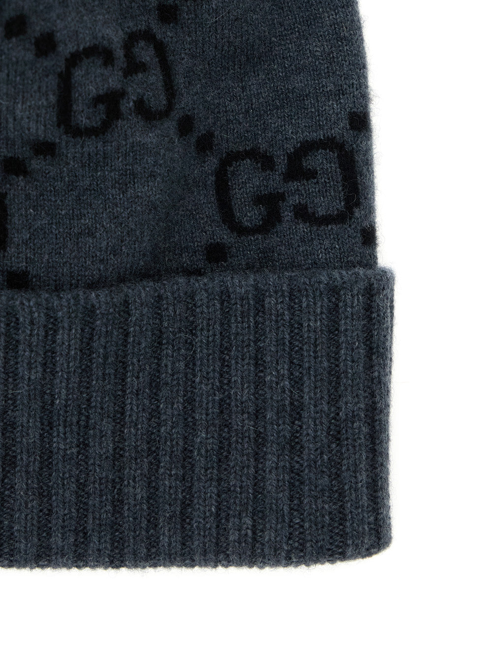 Gucci Men Hat 'Gg Jacquard' Gray With Brim And Cashmere Cuff Men