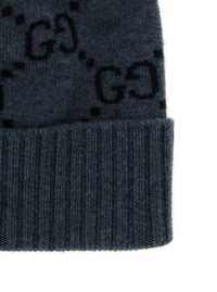 Gucci Men Hat 'Gg Jacquard' Gray With Brim And Cashmere Cuff Men