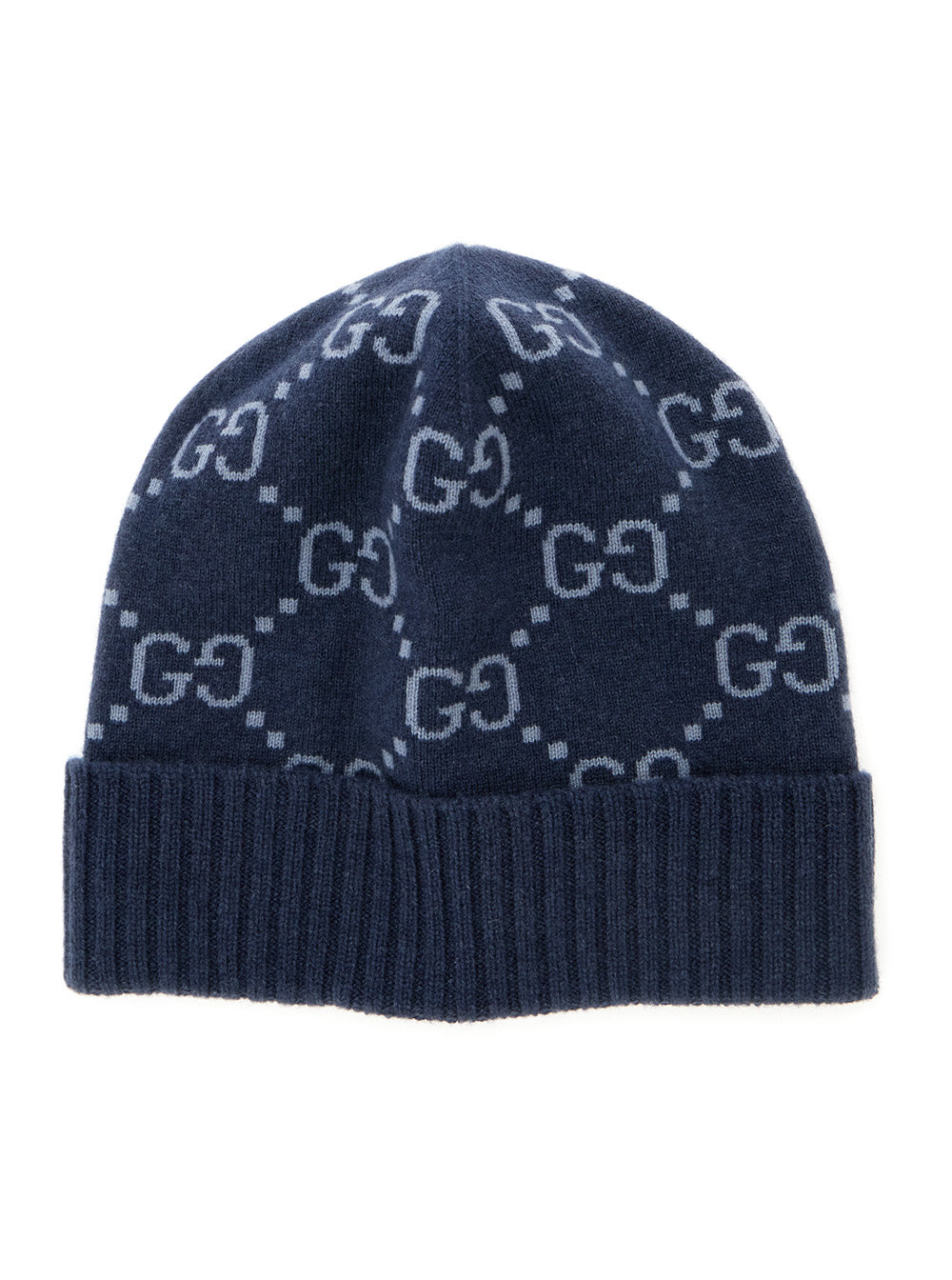 Gucci Men Hat "Gg All-Over" Blue With Cashmere Cuff Men