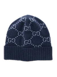 Gucci Men Hat "Gg All-Over" Blue With Cashmere Cuff Men