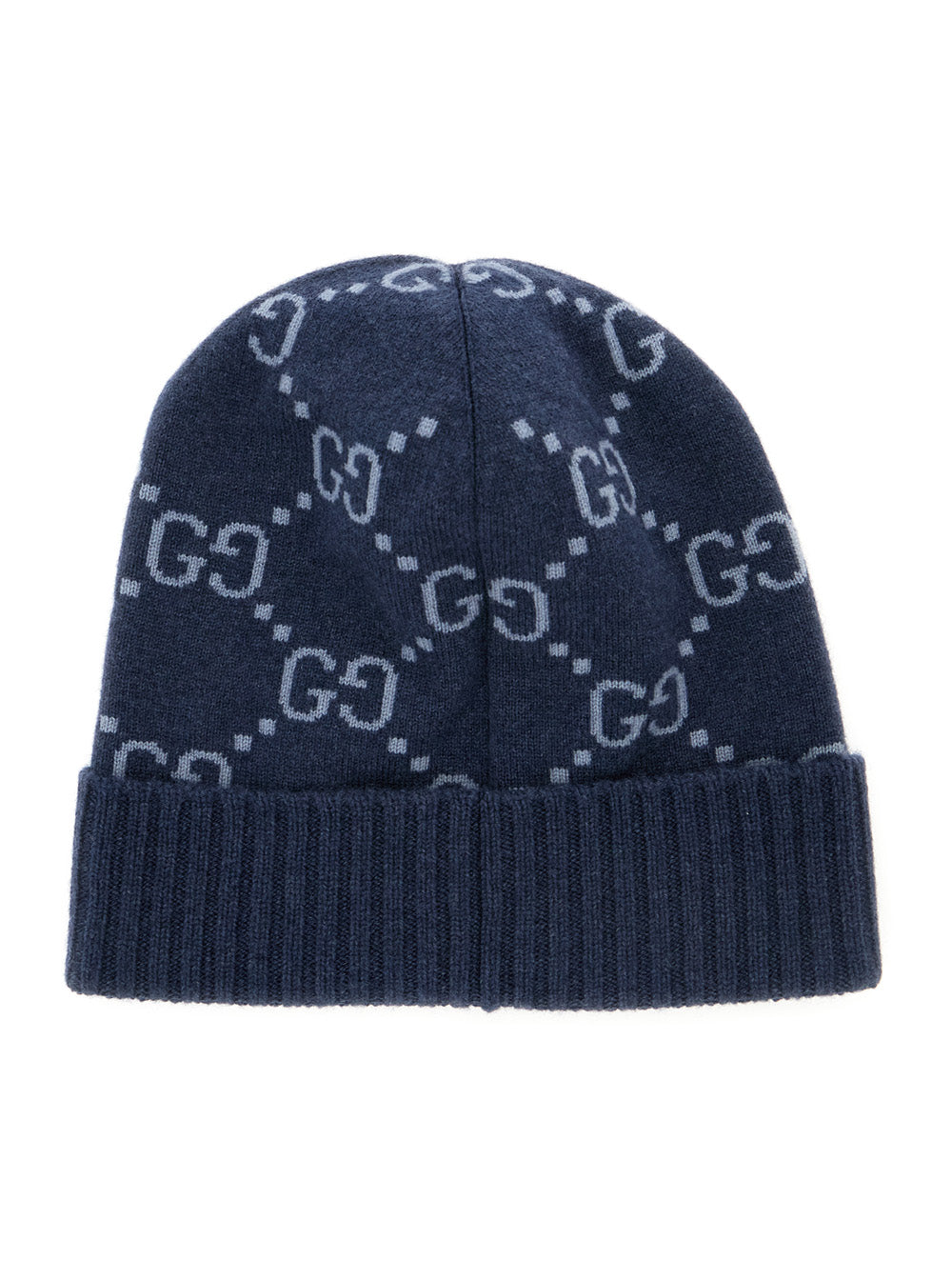 Gucci Men Hat "Gg All-Over" Blue With Cashmere Cuff Men