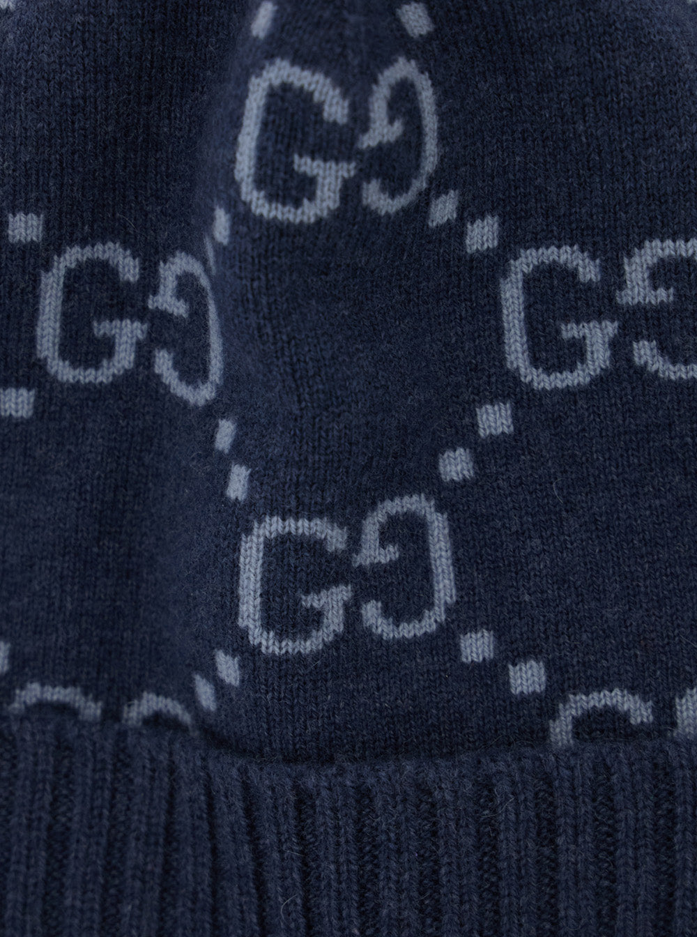 Gucci Men Hat "Gg All-Over" Blue With Cashmere Cuff Men