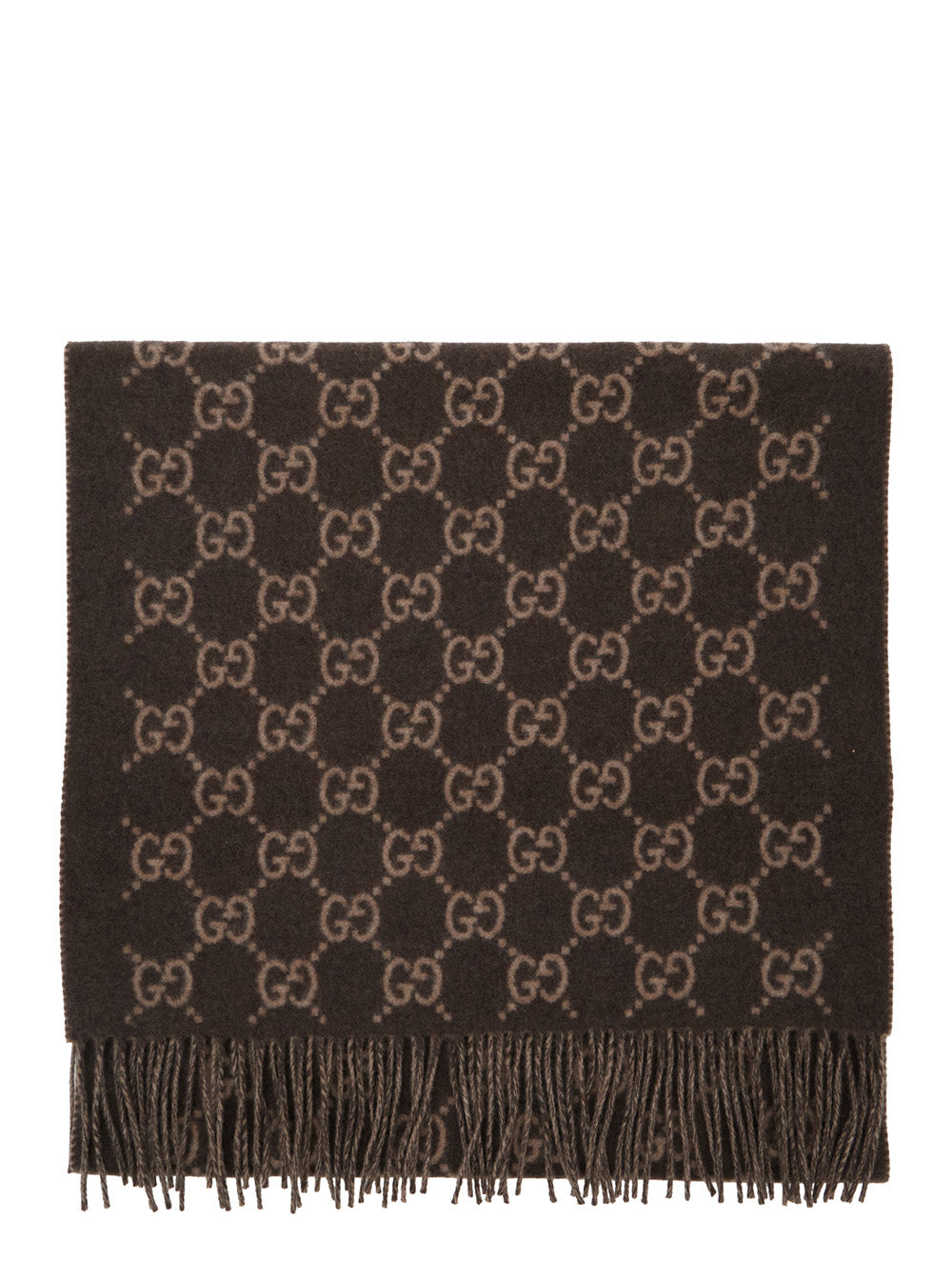 GUCCI Gucci Men Scarf 'Gg' With All-Over Motif And Fringed Edge In Brown For Men