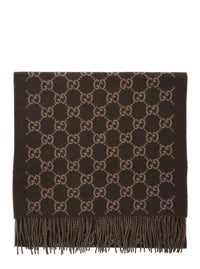 GUCCI Gucci Men Scarf 'Gg' With All-Over Motif And Fringed Edge In Brown For Men